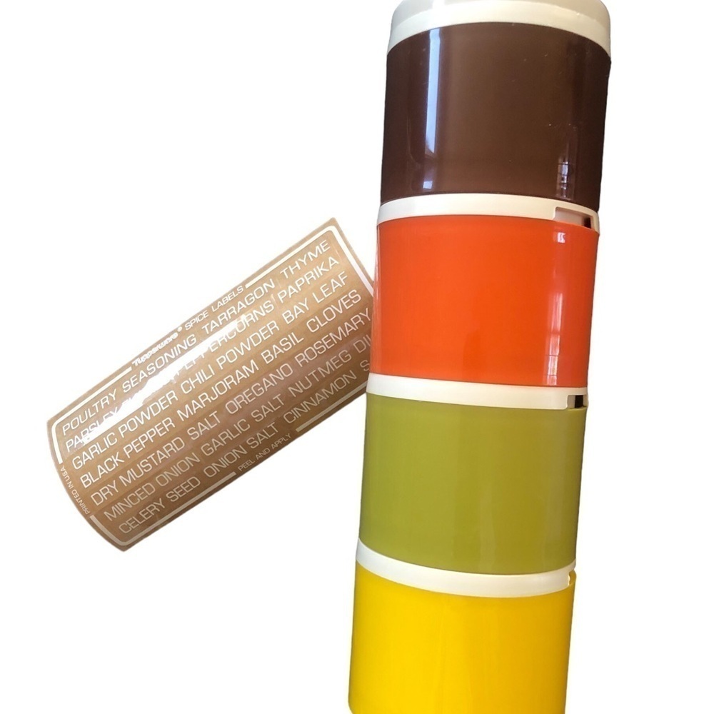 VTG Tupperware 4PC Stackable Spice Storage Containers Covers Retro Colors NEW - Picture 2 of 4